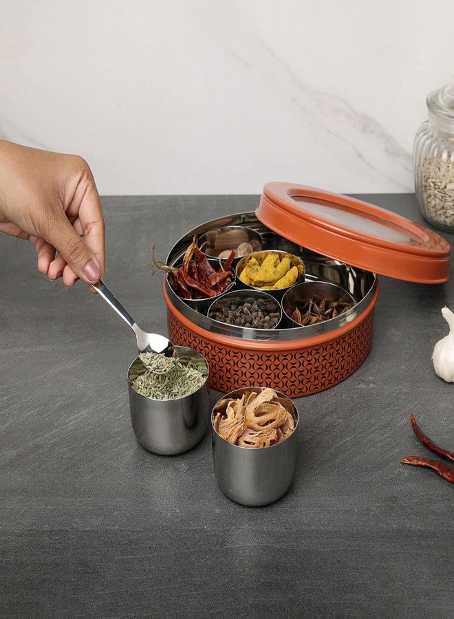 dudki 7 in 1 Stainless Steel Spice box for kitchen sturdy Masala dabba jar for Spices Seamless Design (Orange Rust) - Image 3